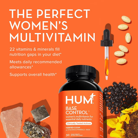 HUM Base Control - Daily Multivitamin & Mineral with B Complex 22 Micro-Nutrients & Iron - Non-GMO Soy-Free & Gluten-Free (30 Tablets)