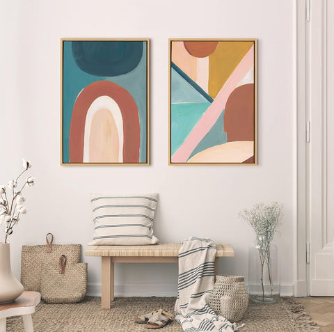 Kate and Laurel Sylvie Teotitlan Valley Study Set of 2 Canvas Wall Art by Kate Aurelia Holloway, 23x23 Natural, Mid-Century Modern Abstract Art for Wall