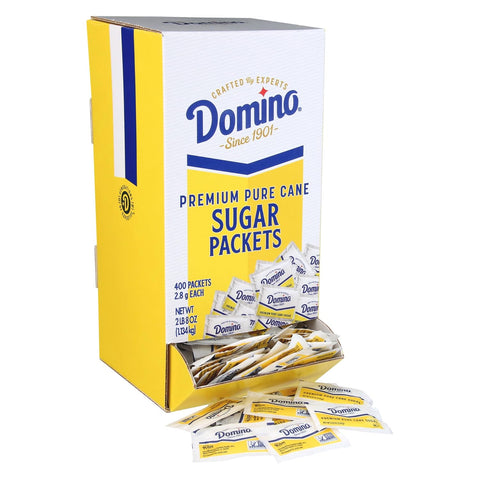 Domino Premium Pure Cane Sugar, 0.10 Ounce (2.8 Gram) NON-GMO Packets, Pack of 400 in Dispenser Box