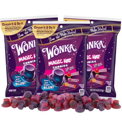 Sweetzo NEW Wonka Gummy Hats, Assorted Fruit Flavored Candies, Movie Themed Candy Stocking Stuffer Gifts, 4 Ounces