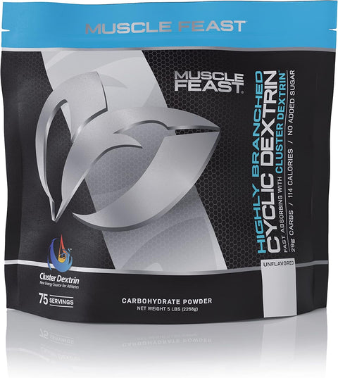 Muscle Feast Highly Branched Cyclic Dextrin Premium Pre-Workout or Post-Workout Supplement, Unflavored, 5lbs