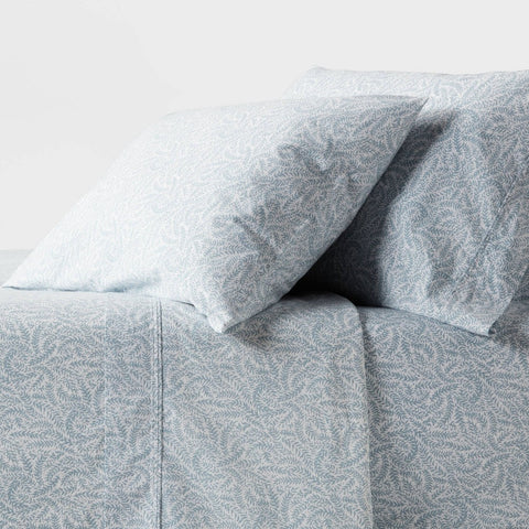 Full - 250 Thread Count Organic Percale Sheet Set Blue Floral