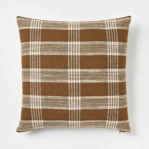 Woven Plaid Square Throw Pillow with Zipper Pull Brown - Threshold™ Designed with Studio McGee