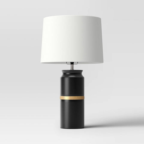 Ceramic and Wood Table Lamp Black (Includes LED Light Bulb) - Threshold