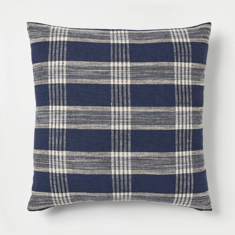 Woven Plaid Square Throw Pillow with Zipper Pull Navy Blue - Threshold™ Designed with Studio McGee