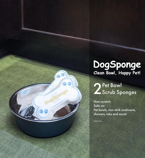 DogSponge (2-Pack), Pet Bowl Sponge, Pet Dish Cleaning Scrub Sponge, Pet Dish Washing Cellulose Scrubber, Dog Bowl Sponge, White Dog Bone