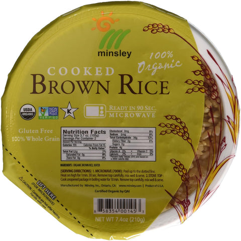 (6 pack) Minsley Cooked Brown Rice Bowl, 100 Percent Organic, Microwave Ready in 90 Seconds