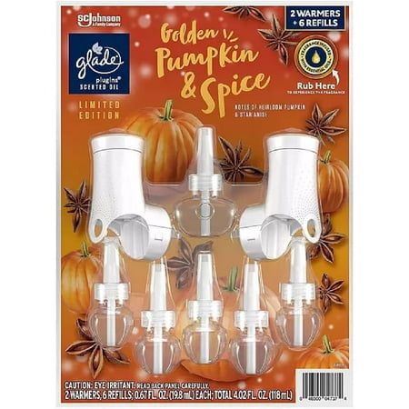 Glade PlugIns Scented Oil 2 Warmers + 6 Refills Pumpkin & Spice