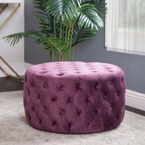 Purple Tufted Round Velvet Ottoman - Abbyson Ella