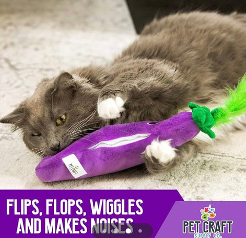 Pet Craft Supply Flipper Flopper Interactive Electric Realistic Flopping Wiggling Moving Fish Potent Catnip and Silvervine Cat
Toy Poppin' Eggplant, All Breed Sizes