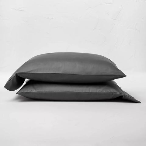 Standard - 500 Thread Count Washed Supima Sateen Solid Pillowcase Set Dark Gray - Casaluna