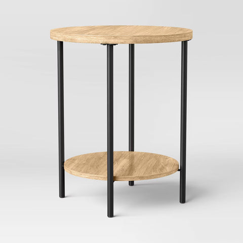 Wood and Metal Small Round End Table Natural Finish - Room Essentials