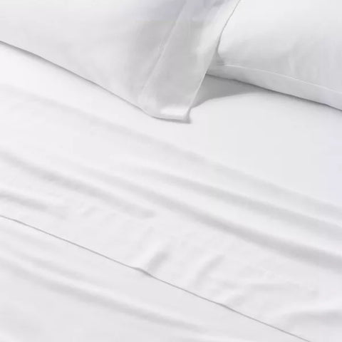 Queen - Linen Blend Flat Sheet White - Casaluna