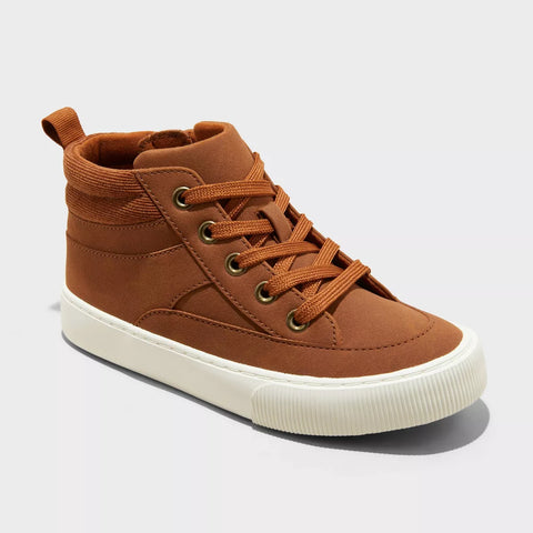 (Size 3)  Kids' Cooper Mid Top Sneakers Boots - Cat & Jack™ Cognac