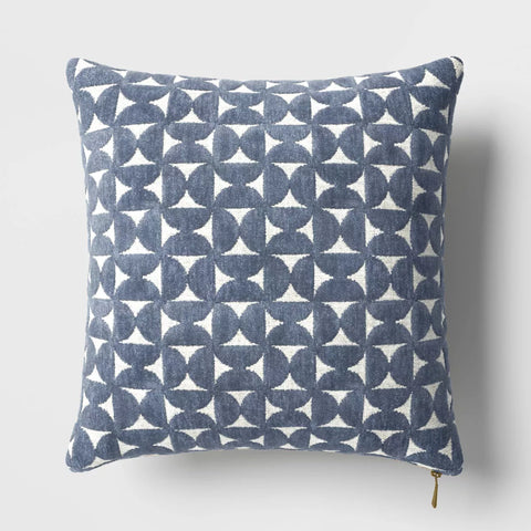 Velvet Jacquard Geo Square Throw Pillow Blue/Ivory - Threshold