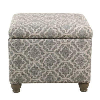 HomePop Medium Storage Ottoman Geometric Ash Gray: Upholstered Footstool with Rubberwood Legs