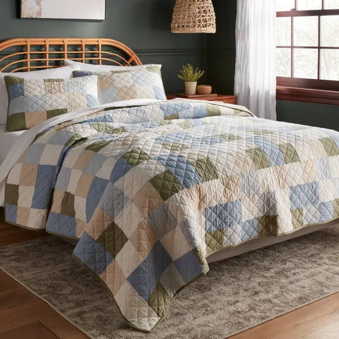 King Pieced Quilt Blue/Ivory/Green - Threshold™