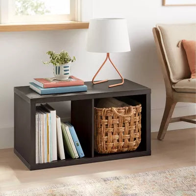 2 Cube Organizer Black Oak - Brightroom™: MDF Bookshelf with Anti-Tip Hardware, 13" Cubby Storage System