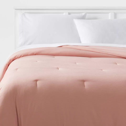 Full/Queen Reversible Microfiber Micro Texture Comforter Light Pink - Room Essentials™