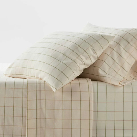 Twin - Flannel Sheet Set Ivory Windowpane