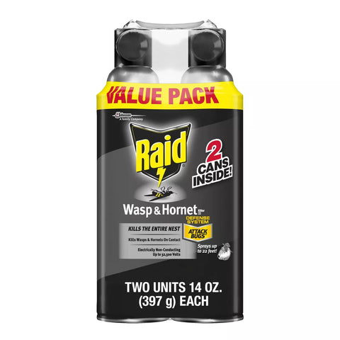 Raid 14oz 2ct Wasp & Hornet KillerTwin Pack: Kills Mud Daubers & Yellow Jackets, 22ft Spray Range