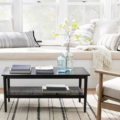 Wood & Cane Coffee Table Black - Hearth & Hand™ with Magnolia: Farmhouse Style, Stained Wood Veneer, Metal Hardware