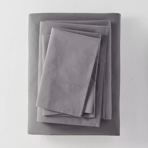 King - Washed Supima Percale Solid Sheet Set Dark Gray - Casaluna
