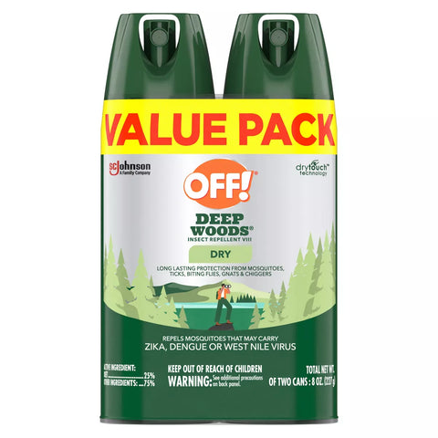 OFF! 2pk Deep Woods Dry Personal Bug Spray - 4oz: Aerosol Repellent, 25% DEET, Zika & West Nile Protection