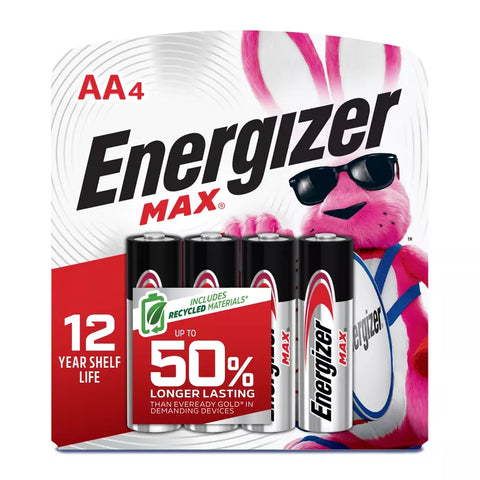 4 Pack - Energizer Max AA Batteries - Alkaline Battery