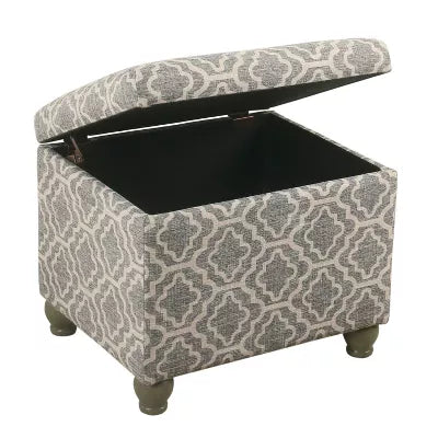 HomePop Medium Storage Ottoman Geometric Ash Gray: Upholstered Footstool with Rubberwood Legs