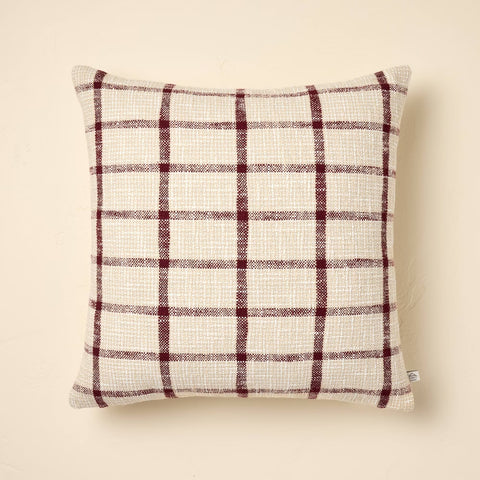 Grid Square Throw Pillow Beige/Burgundy - Hearth & Hand 18x18