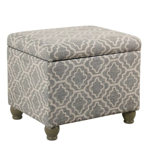 HomePop Medium Storage Ottoman Geometric Ash Gray: Upholstered Footstool with Rubberwood Legs