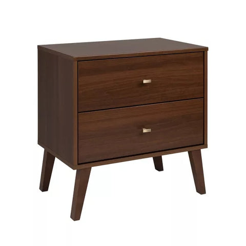 Mid Century Modern 2 Drawer Wide Nightstand - Cherry