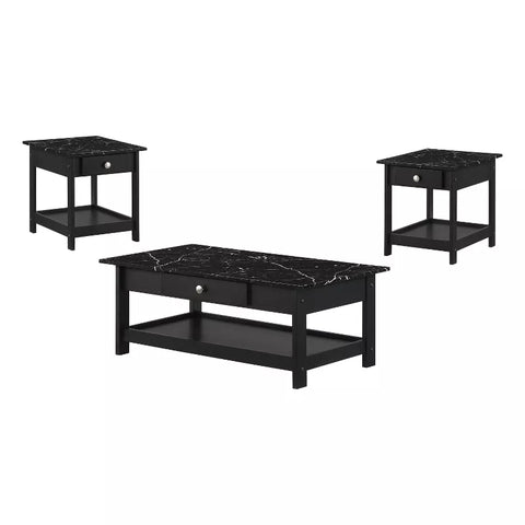 3pc Minsay Transitional Faux Marble Top Storage Coffee Table Set and 2 End Tables