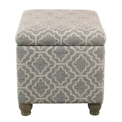 HomePop Medium Storage Ottoman Geometric Ash Gray: Upholstered Footstool with Rubberwood Legs