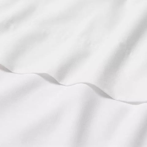 Queen - Linen Blend Flat Sheet White - Casaluna