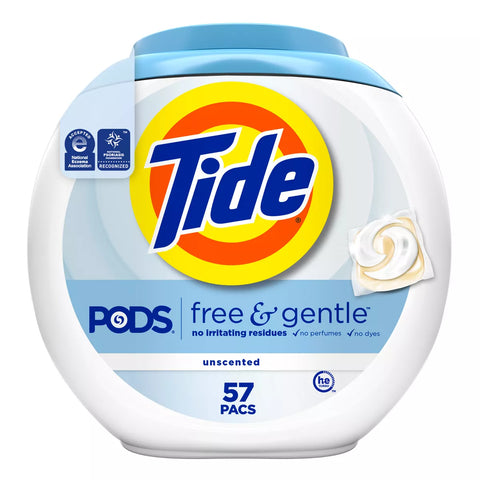 Tide Pods HE Compatible Laundry Detergent Pacs - Free & Gentle (57 pacs)