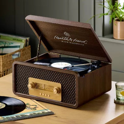 Vintage Style 3-in-1 Vinyl Record Player Wood Grain Finish - Hearth & Hand™ with Magnolia