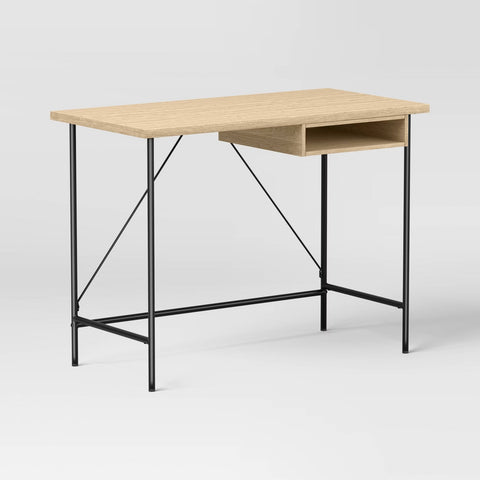 Wood and Metal Dorm Writing Desk with Storage Natural - Room Essentials