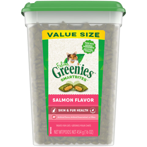 Greenies Salmon Flavor Soft Crunchy Dry Cat Treats, 16 Oz Tub