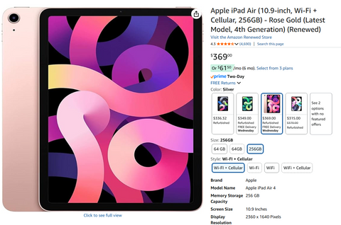 Apple iPad Air 4, 256GB, Rose Gold - AMAZON RENEWED - Sealed in box