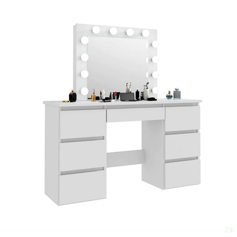 Large White Vanity Tables With Mirror And Light