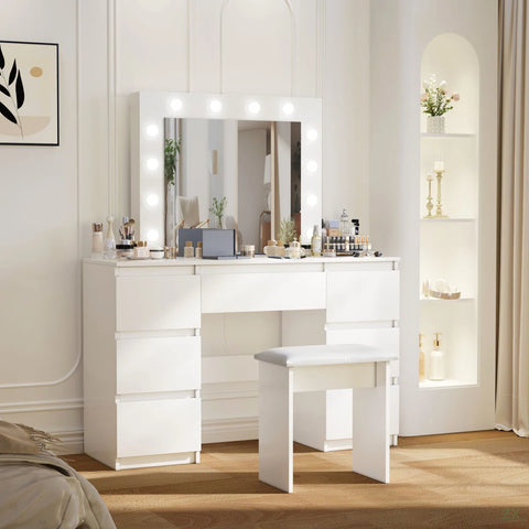Large White Vanity Tables With Mirror And Light