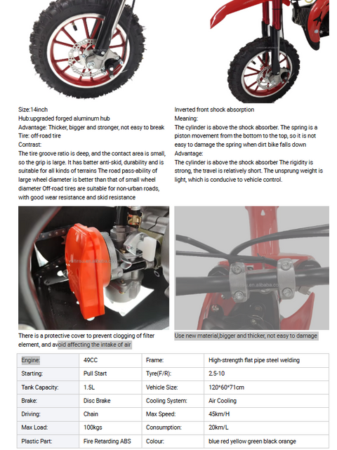 49cc Super Mini-Moto Cross Gas Pocket Bike 2 Stroke Dirt Bike for Kids