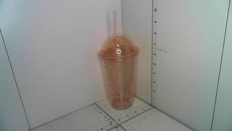 Double Wall Sprinkle Drinking Tumbler Cup With Straw