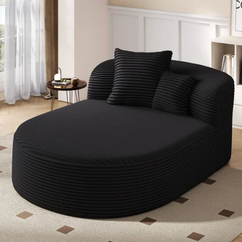 52" Modern Corduroy Chaise Lounge – Convertible Sofa Bed with Wood Legs & 2 Pillows