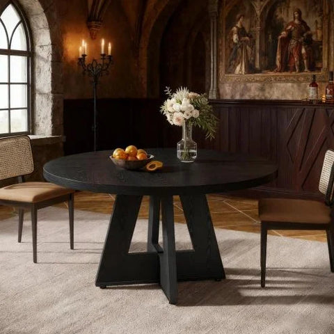 47-Inch Modern Round Dining Table with Marble Top Wood Legs Eco-Friendly & Durable 6-Seater