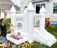 100% PVC Jumping Inflatable White Bounce House Castle with Slide with Air Blower