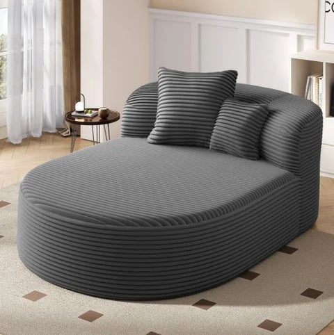 52" Modern Corduroy Chaise Lounge – Convertible Sofa Bed with Wood Legs & 2 Pillows