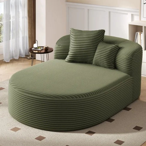 52" Modern Corduroy Chaise Lounge – Convertible Sofa Bed with Wood Legs & 2 Pillows